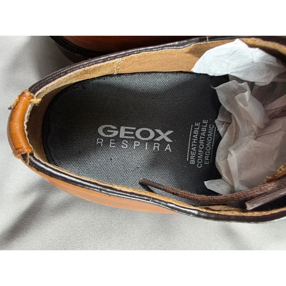 Geox Respira Craig Oxford Shoes Mens 8.5 Tan Brown Leather Almond Toe